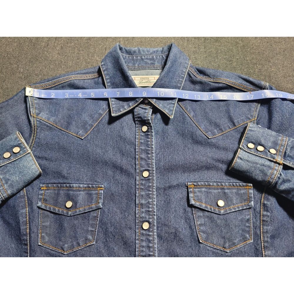 Levi's Western Pearl Snap Button Up Shirt‎ Womens Large L Dark Wash Denim - Picture 10 of 16